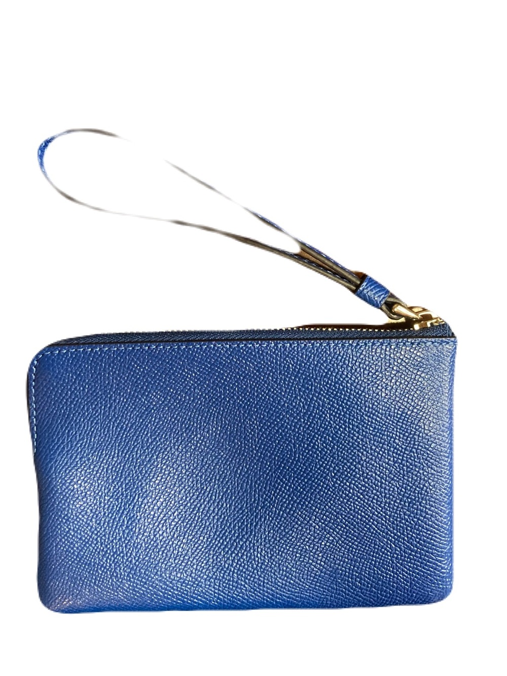 Coach Corner Zip Wristlet F58032 True Blue Crossgrain Leather Silver-Tone Logo - Picture 2 of 10